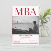 MBA degree White Red Photo Graduation Party Invitation (Standing Front)