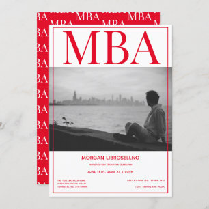 MBA degree White Red Photo Graduation Party Invitation