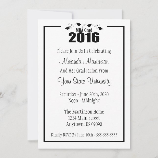 MBA Grad 2016 Graduation Invite (Black Caps) (Front)