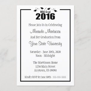 MBA Grad 2016 Graduation Invite (Black Caps)
