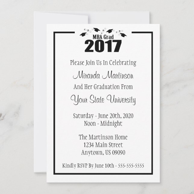 MBA Grad 2017 Graduation Invite (Black Caps) (Front)
