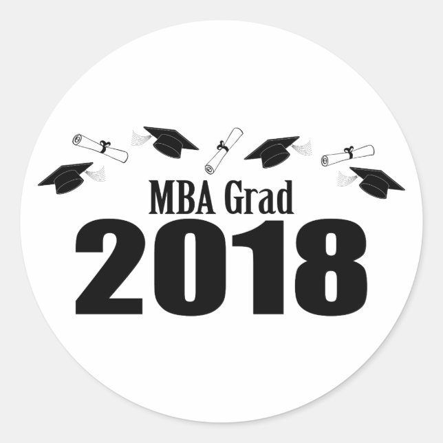 MBA Grad 2018 Caps And Diplomas (Black) Classic Round Sticker (Front)