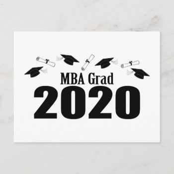 Mba Grad 2020 Postcard Invite (black Caps) by WindyCityStationery at Zazzle
