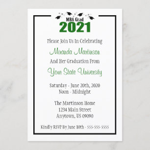 MBA Grad 2021 Graduation Invite (Green Caps)