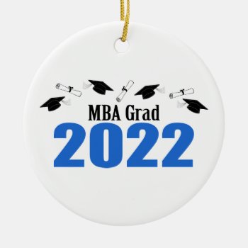 Mba Grad 2022 Caps And Diplomas (blue) Ceramic Ornament by LushLaundry at Zazzle