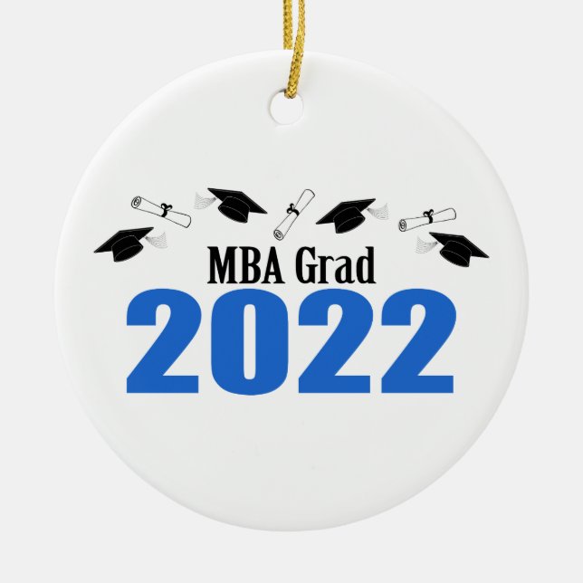 MBA Grad 2022 Caps And Diplomas (Blue) Ceramic Ornament (Front)