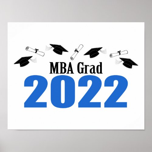 MBA Grad 2022 Caps And Diplomas Blue Poster