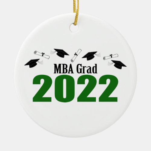 MBA Grad 2022 Caps And Diplomas Green Ceramic Ornament