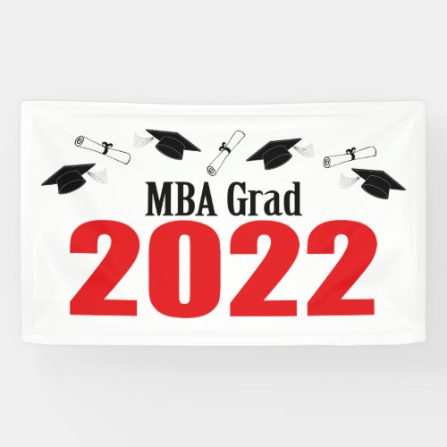 MBA Grad 2022 Caps And Diplomas Red Banner