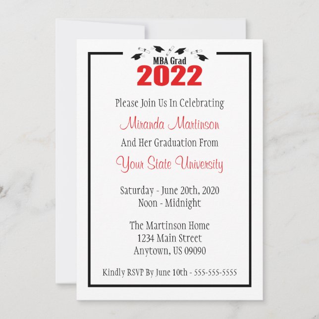 MBA Grad 2022 Graduation Invite (Red Caps) (Front)