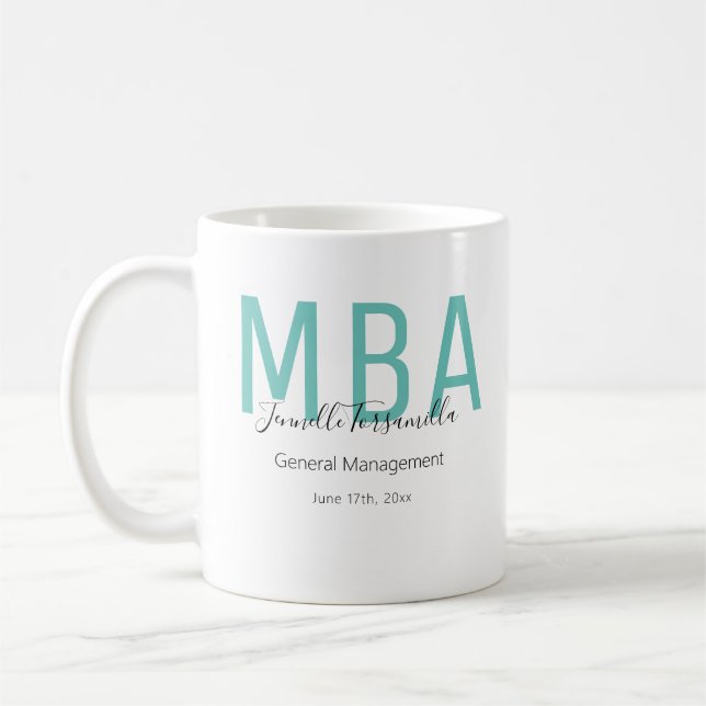 MBA Teal Black Date Name Graduate Degree Coffee Mug (Left)