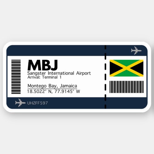 MBJ Jamaica Boarding Pass _ Airport Ticket Sticker
