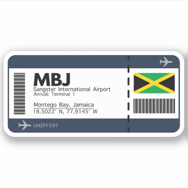 MBJ Jamaica Boarding Pass - Airport Ticket Sticker (Front)