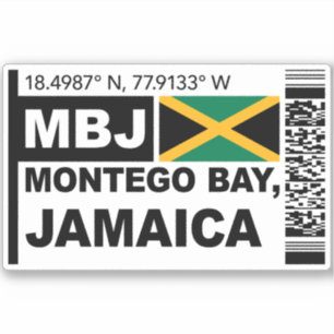 MBJ Montego Bay Boarding Pass - Jamaica Travel Sticker