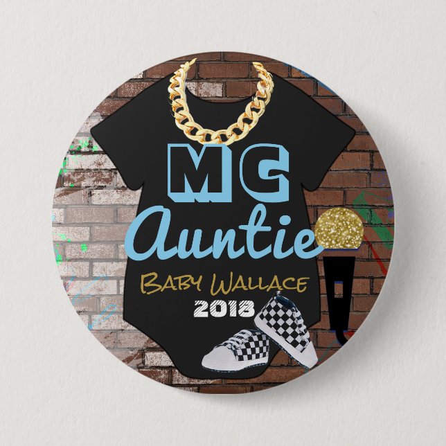 MC Auntie-90's Hip Hop Throwback{BOY}Favor Button (Front)