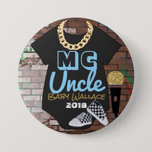 MC Uncle Cute Hip Hop Boy Shower Pinback Button