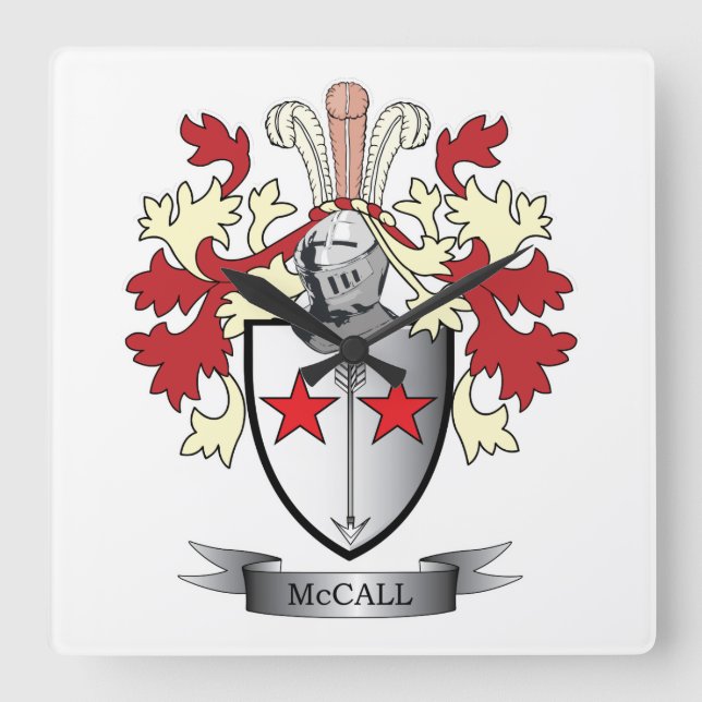 McCall Family Crest Coat of Arms Square Wall Clock (Front)