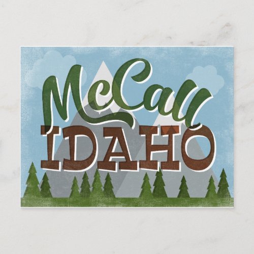 McCall Idaho Fun Retro Snowy Mountains Postcard