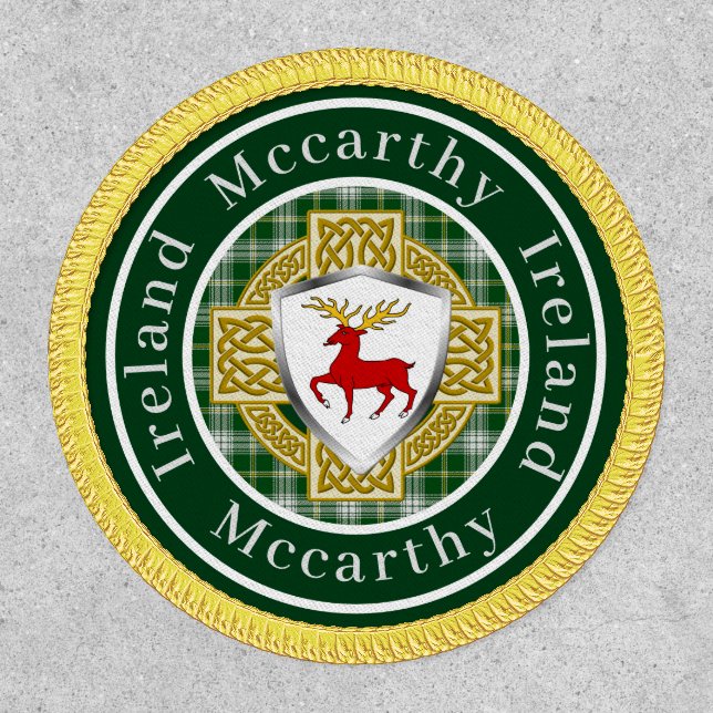 Mccarthy Irish Shield & Celtic Cross Personalized Patch (Front)