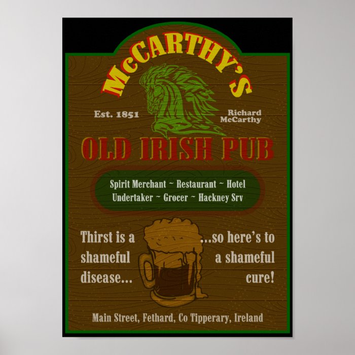 McCarthy Pub Sign Poster $25.00
