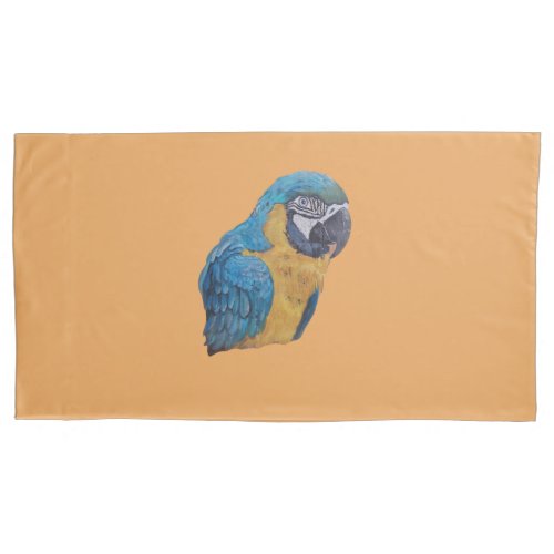 McCaw Parrot Blue Gold Original Painting w Gold   Pillow Case
