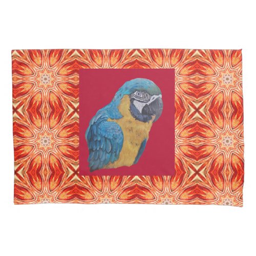 McCaw Parrot Blue Gold Original Painting w Red  Pillow Case