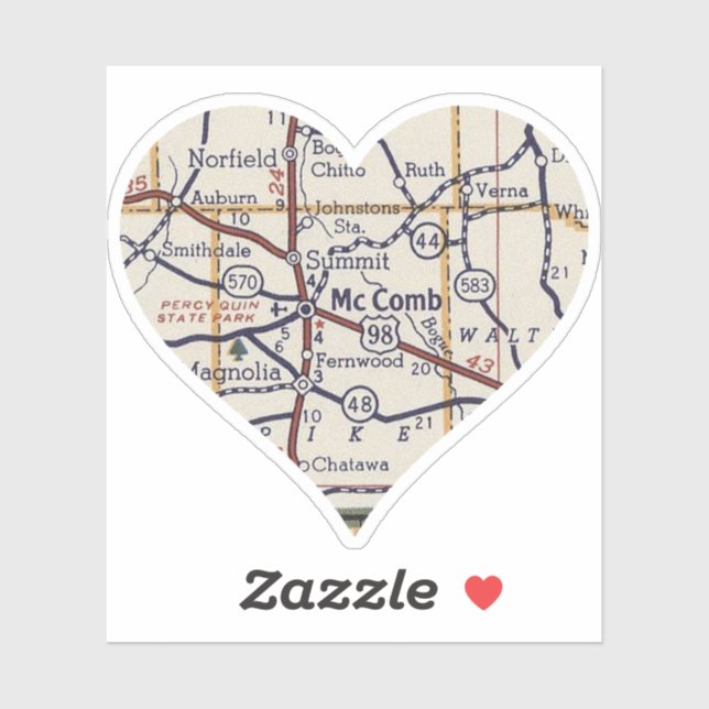 McComb MS Vintage Map Sticker (Sheet)
