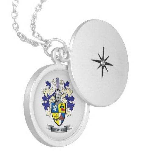 McConnell Family Crest Coat of Arms Silver Plated Necklace