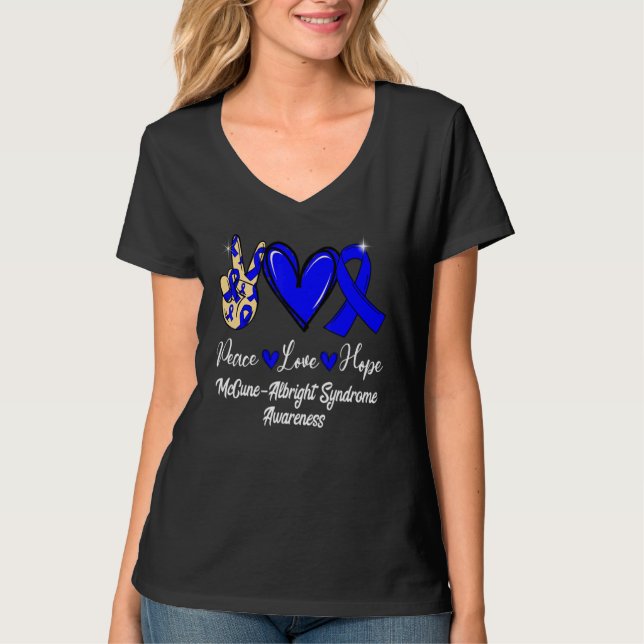 McCune Albright Syndrome MAS Peace Love Hope Blue  T-Shirt (Front)
