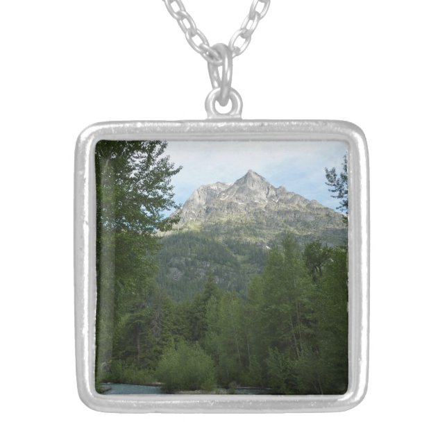 McDonald Creek at Glacier National Park Silver Plated Necklace (Front)