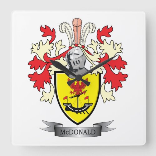 McDonald Family Crest Coat of Arms Square Wall Clock