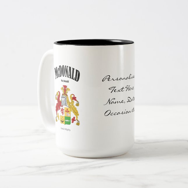 McDonald Family Crest, Translation & Meaning Two-Tone Coffee Mug (Front Left)