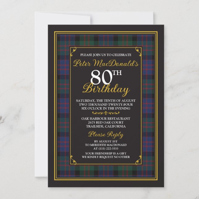 McDonald MacDonald Tartan 80th Birthday Invitation (Front)