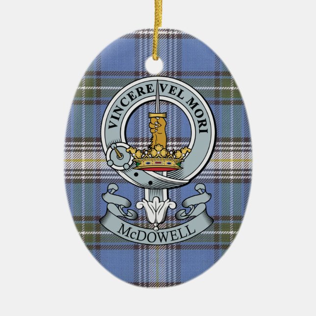 McDowell Crest + Tartan Oval Ornament (Front)
