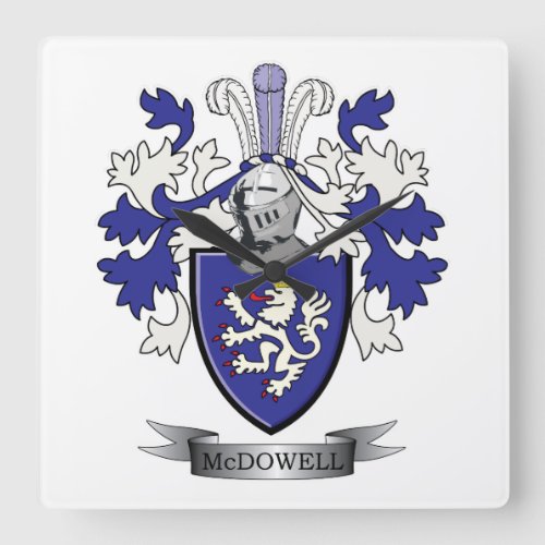 McDowell Family Crest Coat of Arms Square Wall Clock