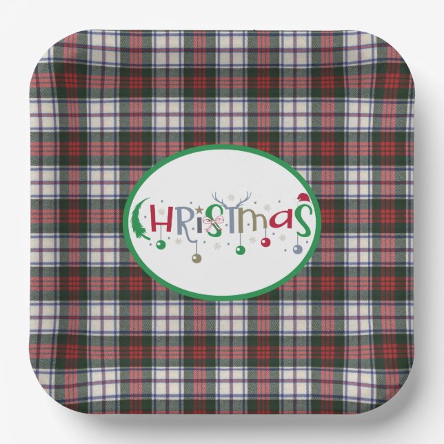 McDuff Dress Modern Scottish Clan Tartan Christmas Paper Plates (Front)