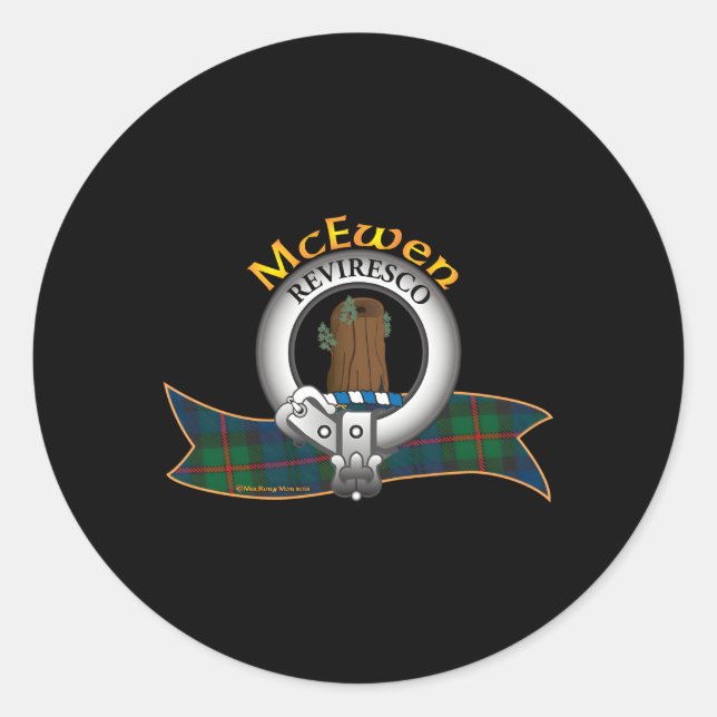 Mcewen Clan Tan Crest Motto Classic Round Sticker (Front)
