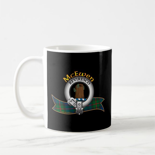 Mcewen Clan Tartan Crest Motto Coffee Mug (Left)
