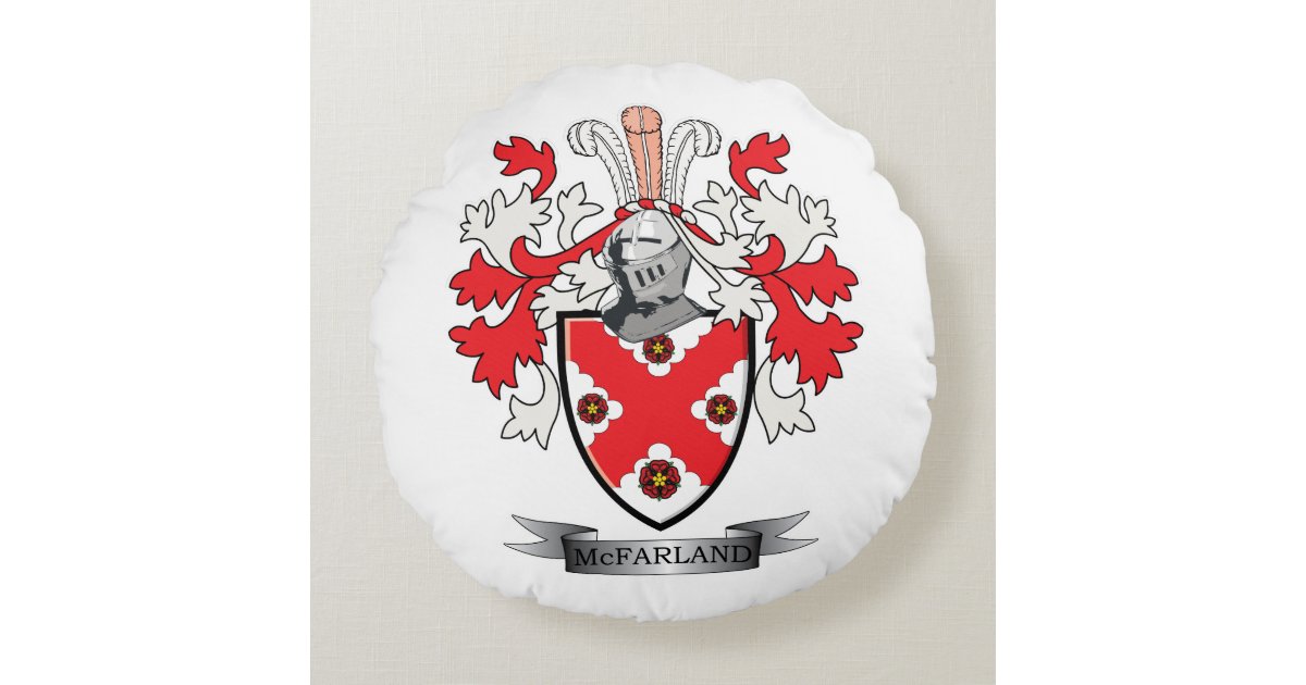 McFarland Family Crest Coat of Arms Round Pillow