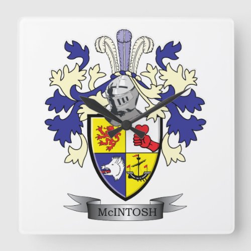 McIntosh Family Crest Coat of Arms Square Wall Clock