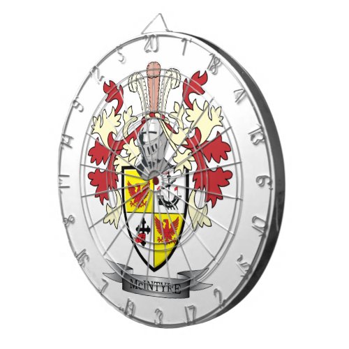 McIntyre Family Crest Coat of Arms Dartboard With Darts