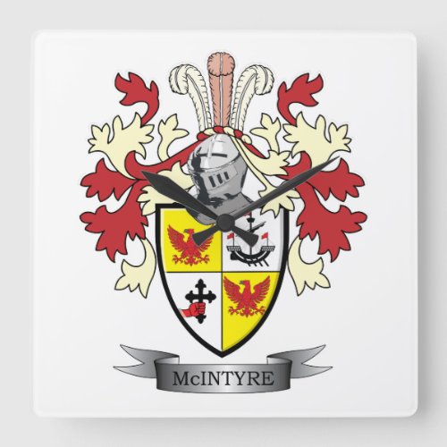 McIntyre Family Crest Coat of Arms Square Wall Clock