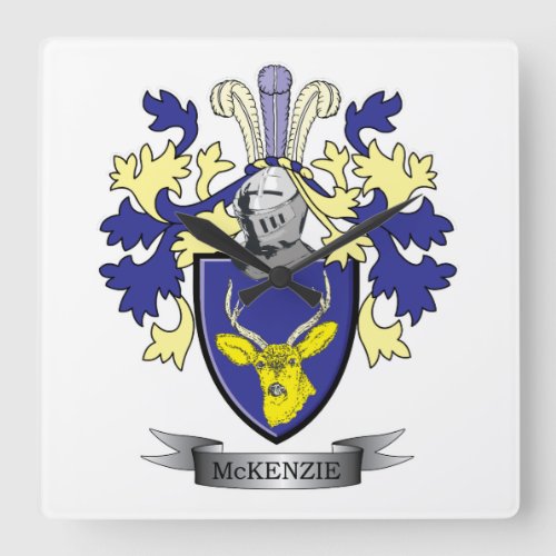 McKenzie Family Crest Coat of Arms Square Wall Clock