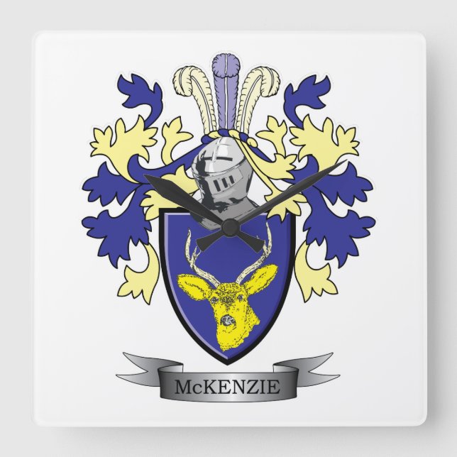 McKenzie Family Crest Coat of Arms Square Wall Clock (Front)