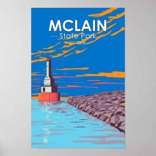McLain State Park Michigan Vintage  Poster
