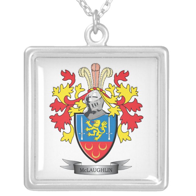 McLaughlin Coat of Arms Silver Plated Necklace (Front)