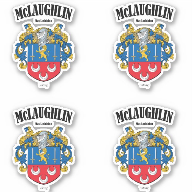 McLaughlin Crest Irish Translation & Meaning (x4) Sticker (Front)