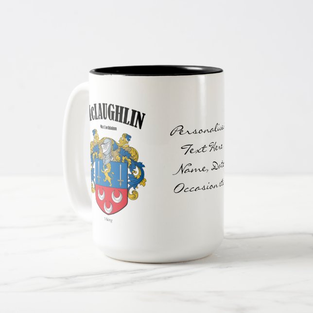 McLaughlin Family Crest, Translation & Meaning Two-Tone Coffee Mug (Front Left)