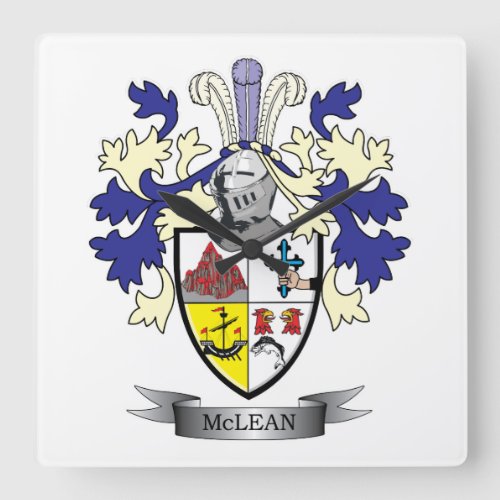 McLean Family Crest Coat of Arms    TITLE Square Wall Clock