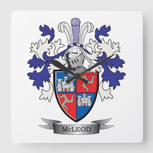 McLeod Family Crest Coat of Arms Square Wall Clock